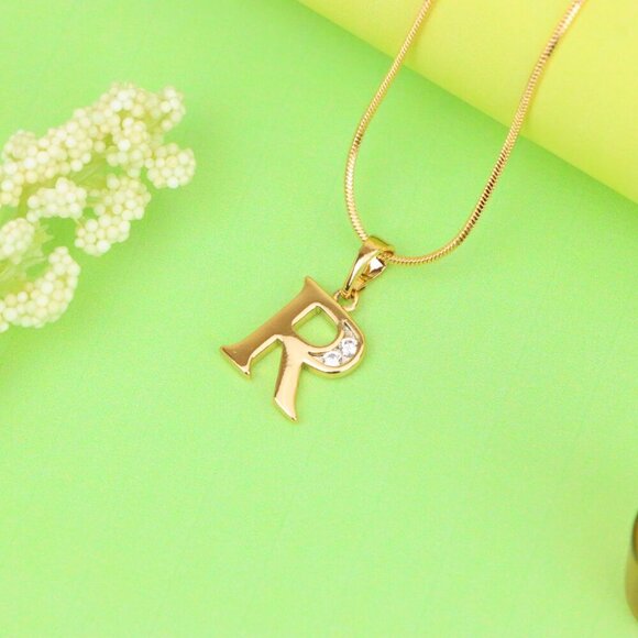 "Rose Gold Letter R Pendant with Crystal Accent – 18K Gold Plated, XPPT1367 - Picture 9 of 13